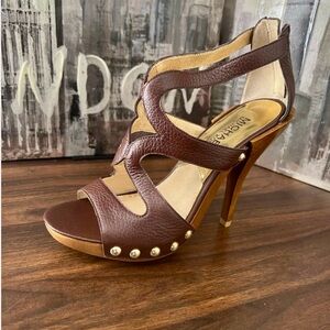 Michael Kors Polly Mid Dark Brown Strappy Heel Sandals Size:10M